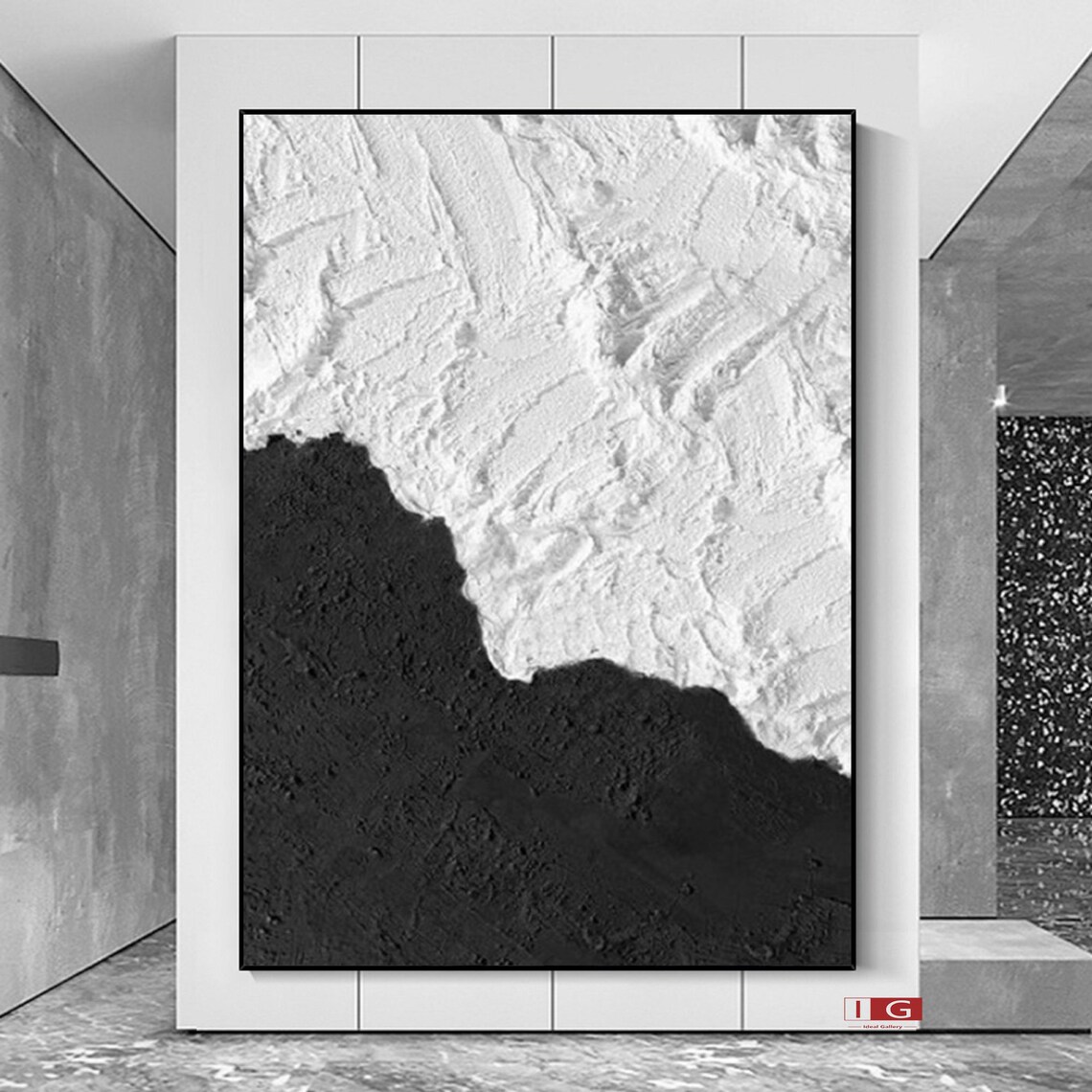 Black and White Painting Black Textured Wall Art Black and Etsy