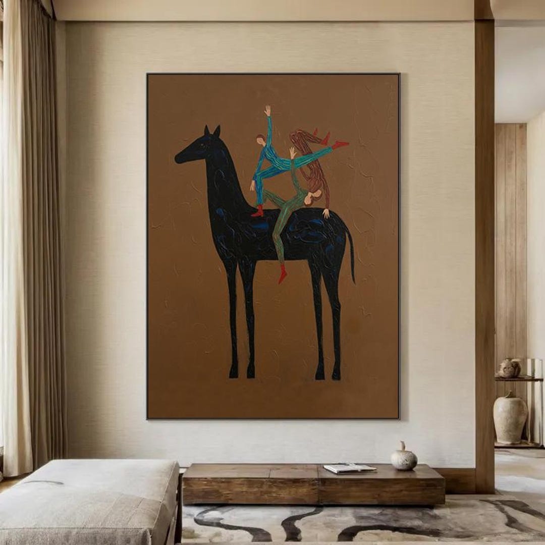Hand Painted Abstract Horse & Rider Oil Painting – Equestrian Wall Art ...
