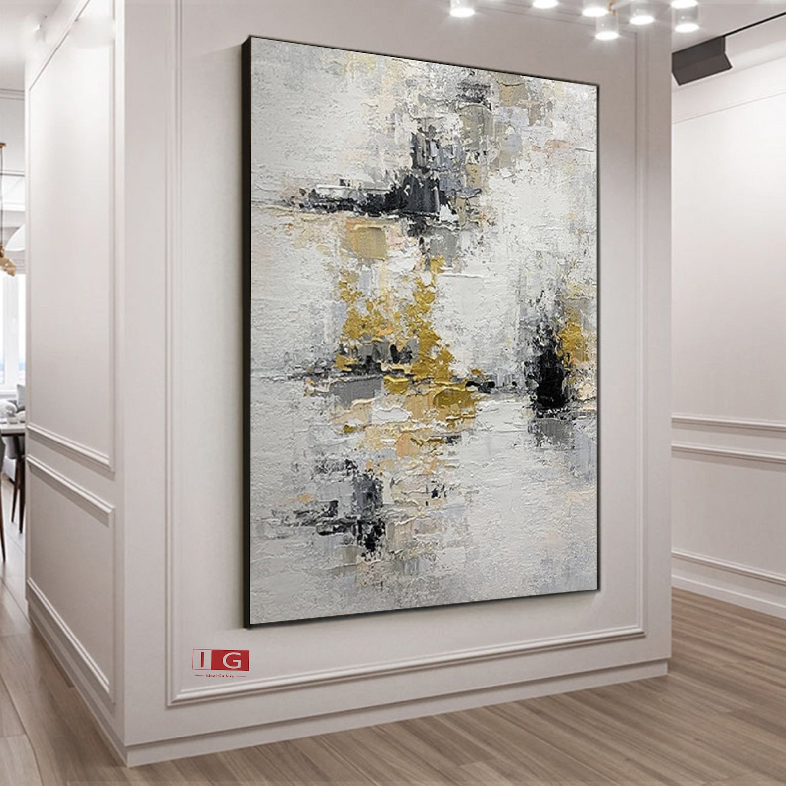 Large Gold Wall Art Gold and White Abstract Painting on Canvas Etsy