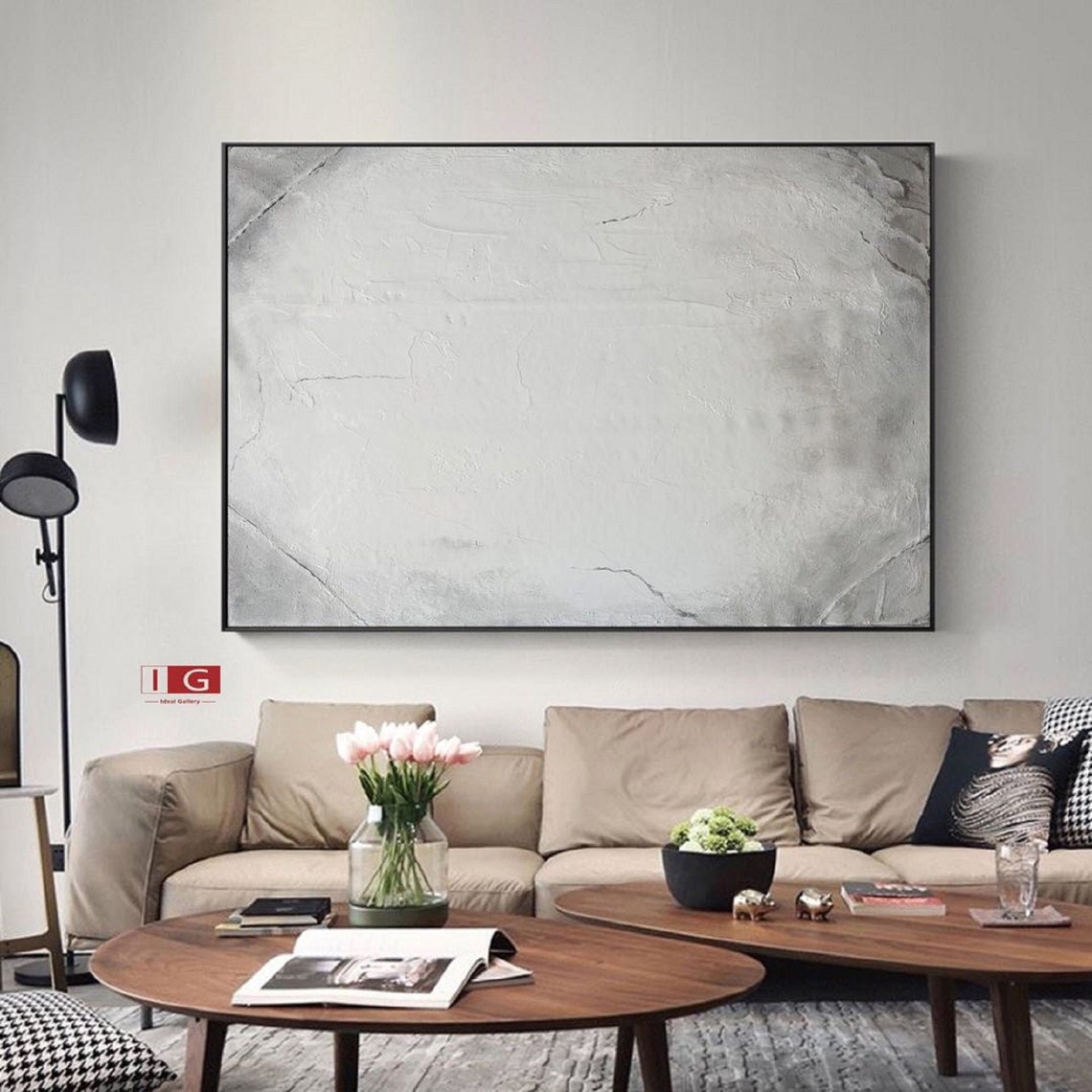 Grey wall art grey abstract art white and grey canvas art grey Etsy