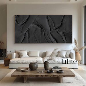 Black 3D Abstract Painting Black 3D Textured Painting Black 3D Minimalist Painting Large Black Abstract Painting Black abstract wall art