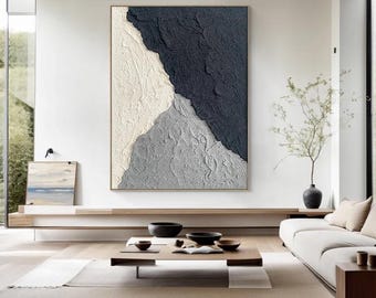 青い抽象画、ネイビーブルーの絵画、ダークブルーの抽象画、青い