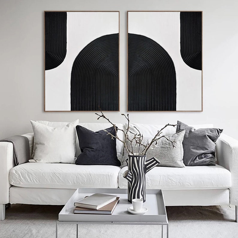 Black and White Abstract Art Set of 2 Black Abstract Art Set Etsy