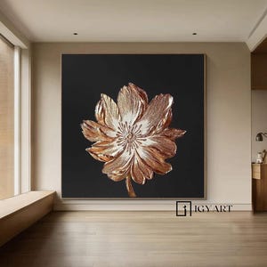 Black and Golden Leaf Painting Original Gold Flower Oil Painting on ...