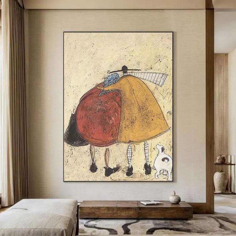 Modern Abstract Hugging Figures Canvas Art - Handcrafted Mid-century ...