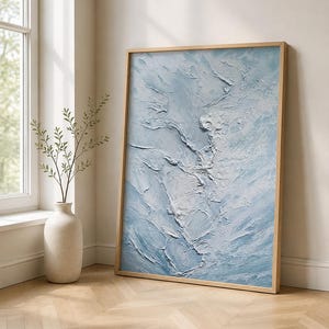 Heavy Impasto Blue Ocean Wave Wall Art,  Modern Coastal Home Decor, Blue Wave Palette Knife Art