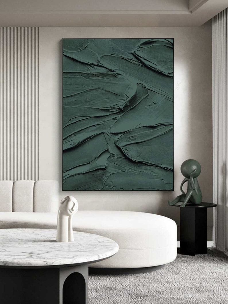 Wabi-Sabi Wall Art green wall art green painting green abstract art canvas minimalist Bohemian wall painting 3d texture square green art image 6