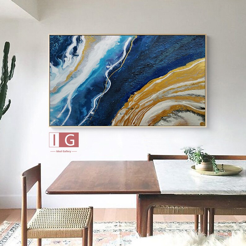 Blue Gold Abstract Painting Gold Abstract Painting Large Etsy