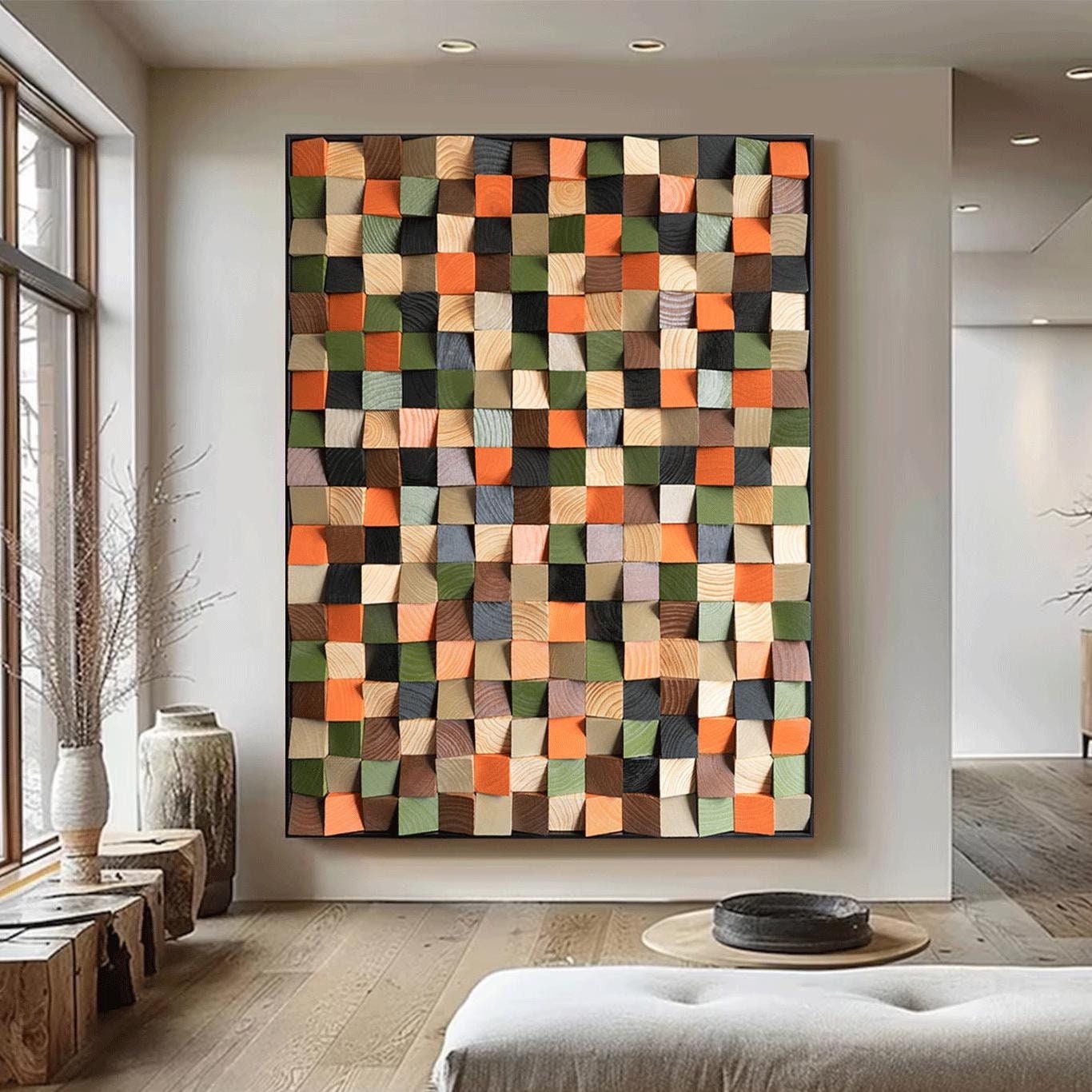 Colorful Geometric Wood Art Sculptured art Painting sculpture Textured Wall Art Colorful Wood Block Art Geometric Wood Wall Art Custom sizes
