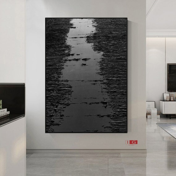 Black 3D Textured Painting Black 3D Minimalist Painting Large Etsy