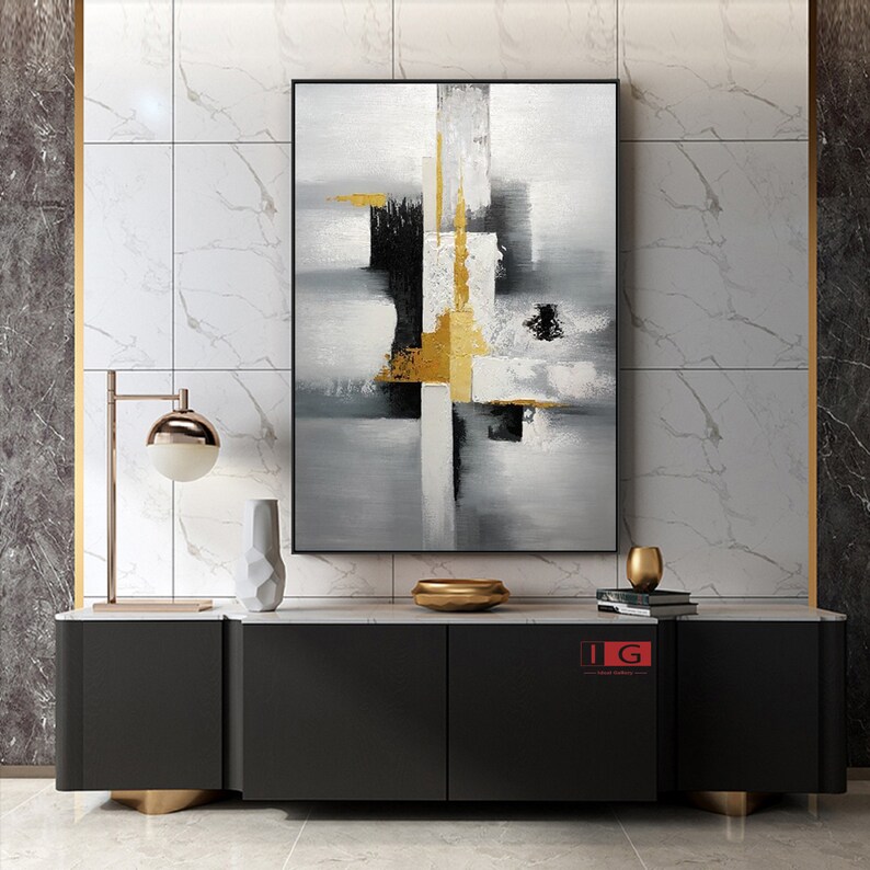 Black White and Gold Wall Art Black and White Minimalist Art Etsy