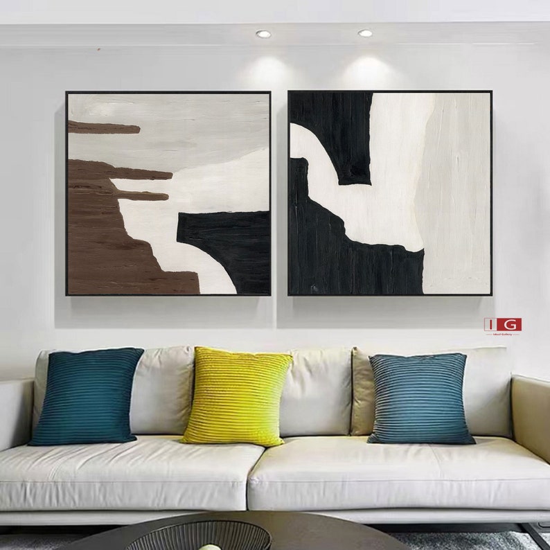 Black and Brown Abstract Art Set of 2 Black and Brown Wall Art Etsy