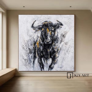 black Bull Abstract Painting on Canvas bull textured wall art highland cow painting Animal Painting Bull wall art Bull abstract wall art