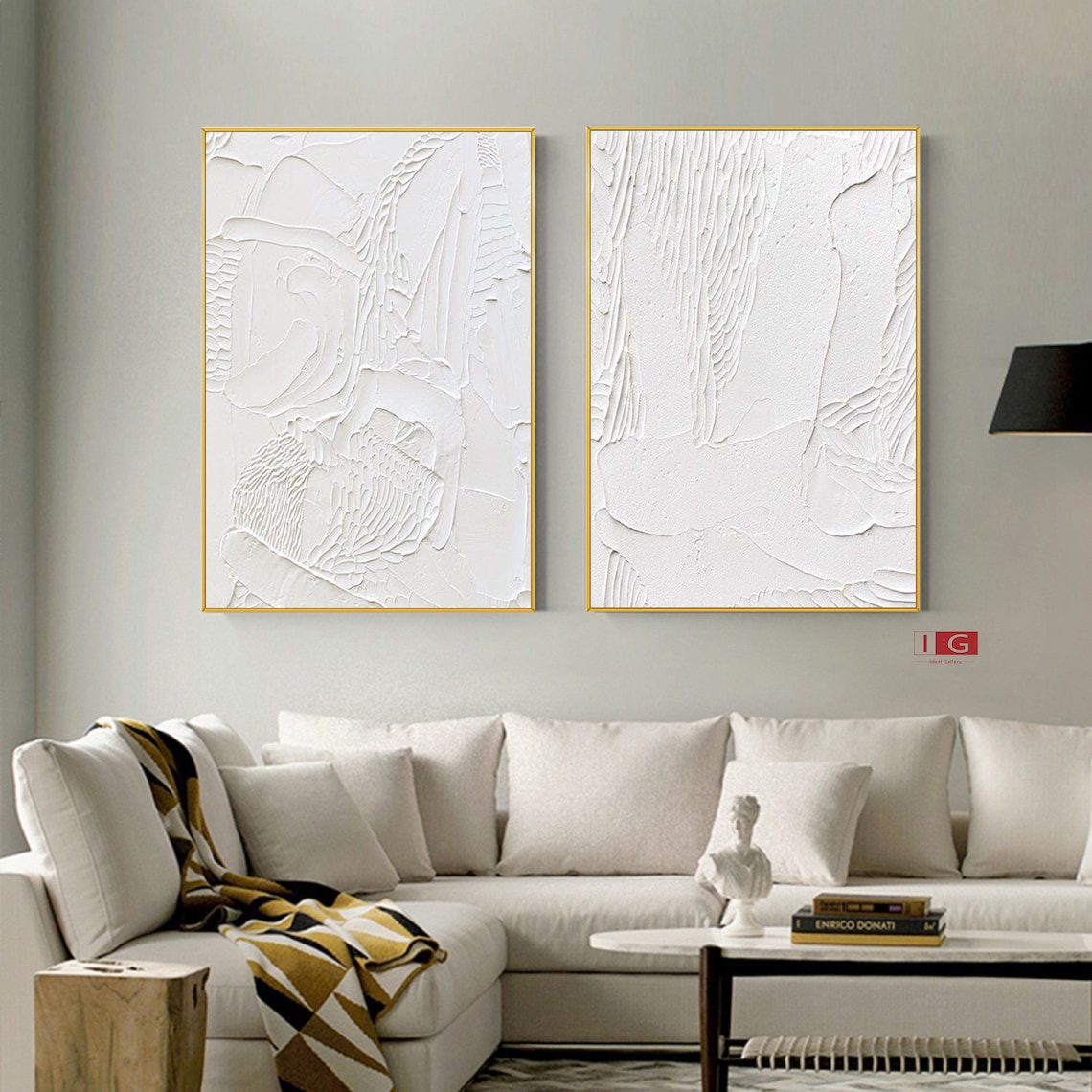 White Textured Wall Art White Abstract Art Set of 2 White Etsy