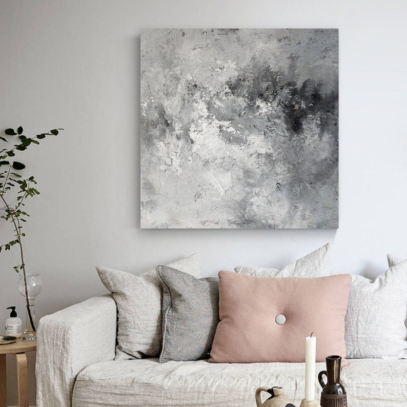 Large Grey Abstract Painting Gray Abstract Wall Art Gray Etsy