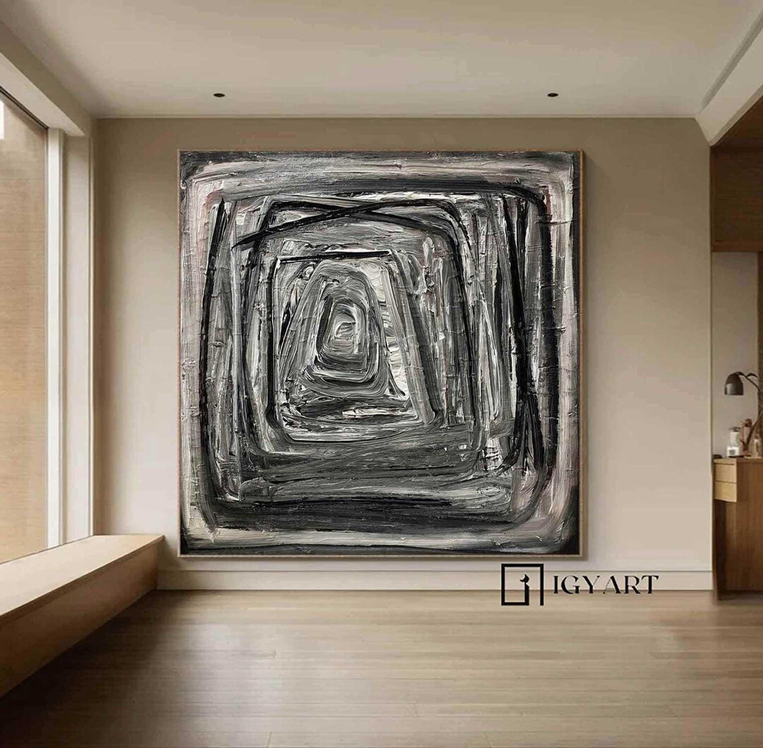 Large Black Abstract Painting Black Abstract Wall Art Black Textured ...