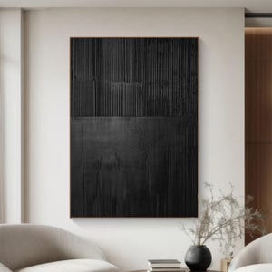 Large Black Abstract Textured Painting: 3D Wall Art Decor
