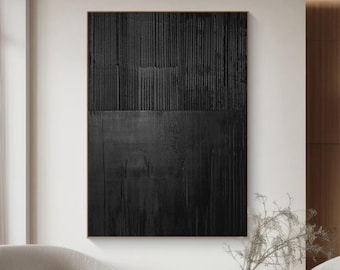 Large Black Abstract Textured Painting: 3D Wall Art Decor