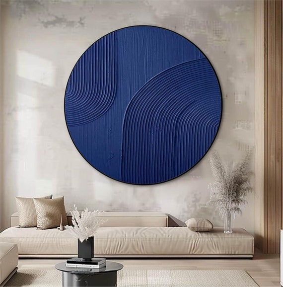 Large Circle blue abstract Art Personalized Gifts blue Circle Minimalist Art Circle blue textured wall art Circle blue Arch Wall Art