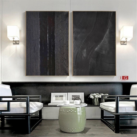 Black 3d Wall Art Set of 2 Black Wall Art Black Textured Art Etsy UK