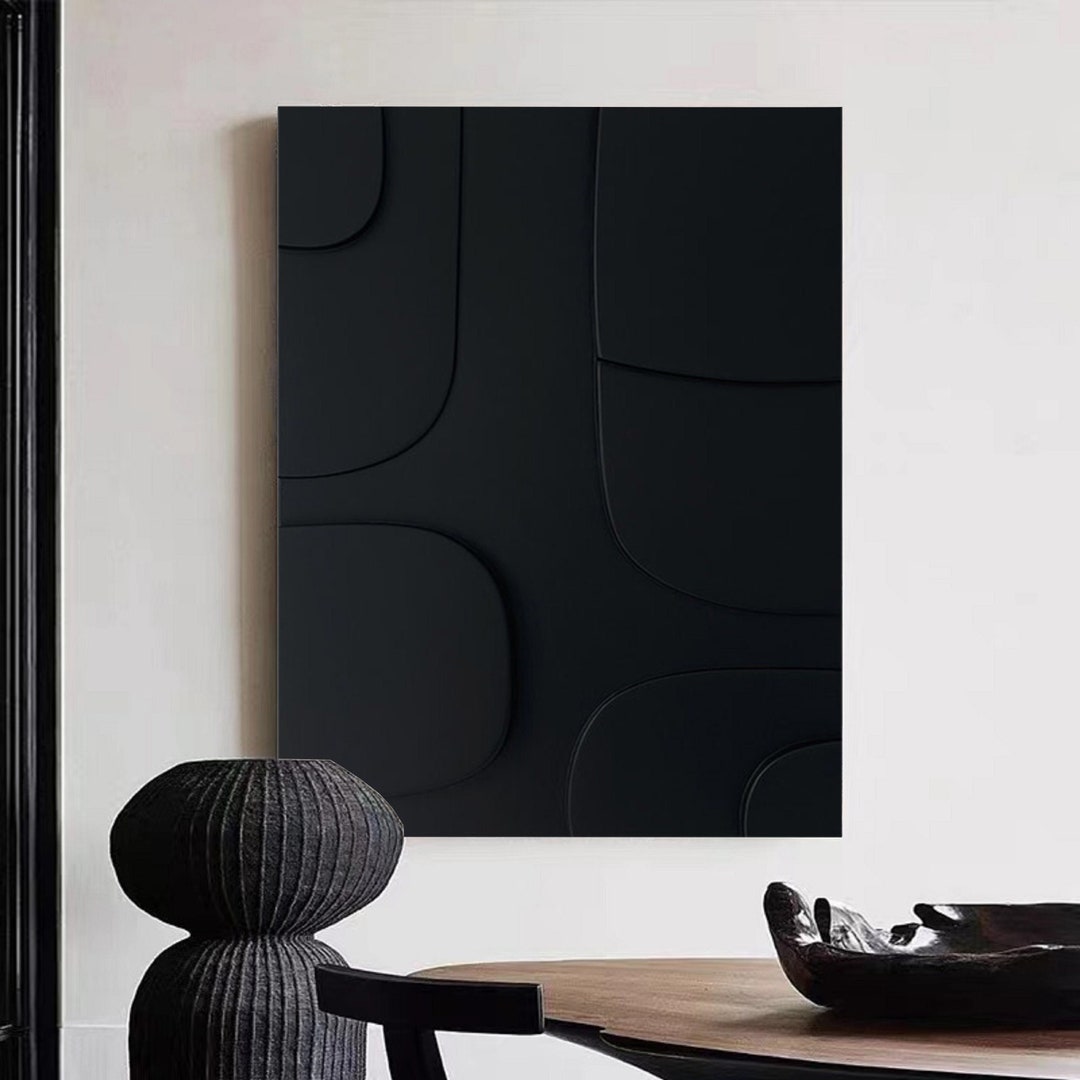 Large Black Textured Wall Art Black Plaster Art Plaster Art on Canvas