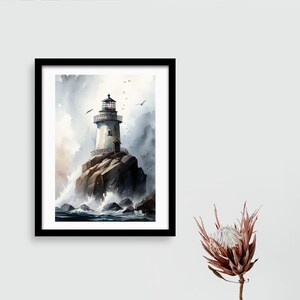 Lighthouse Ocean Print Abstract Painting Watercolor Wall Art Wall Decor Art Livingroom Art 20x30 Poster Art Black Frame Wall Art Screenprint