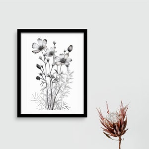 Wildflower Print Abstract Painting Line Art Sketch Wall Art Wall Decor Art Livingroom Art 20x30 Poster Art Black Frame Wall Art Screenprint