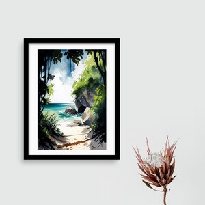Jungle Beach Print Abstract Painting Watercolor Wall Art Wall Decor Art Livingroom Art 20x30 Poster Art Black Frame Wall Art Screenprint