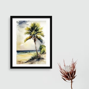 Palm Tree Beach Print Abstract Painting Watercolor Wall Art Wall Decor Art Livingroom Art 20x30 Poster Art Black Frame Wall Art Screenprint