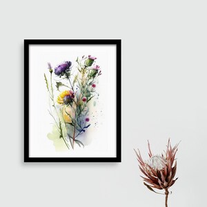 Wildflower Print Abstract Painting Watercolor Wall Art Wall Decor Art Livingroom Art 20x30 Poster Art Black Frame Wall Art Screenprint