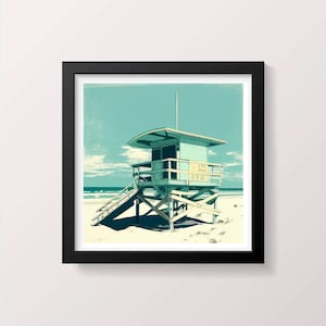 Lifeguard Hut Print Abstract Painting Watercolor Wall Art Wall Decor Art Livingroom Art 20x20 Poster Art Black Frame Wall Art Screenprint