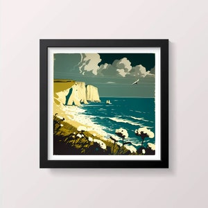 White Cliffs England Painting Wall Art Wall Decor Art Livingroom Art 20x20 Poster Art Black Frame Wall Art Screenprint Downloadable Art