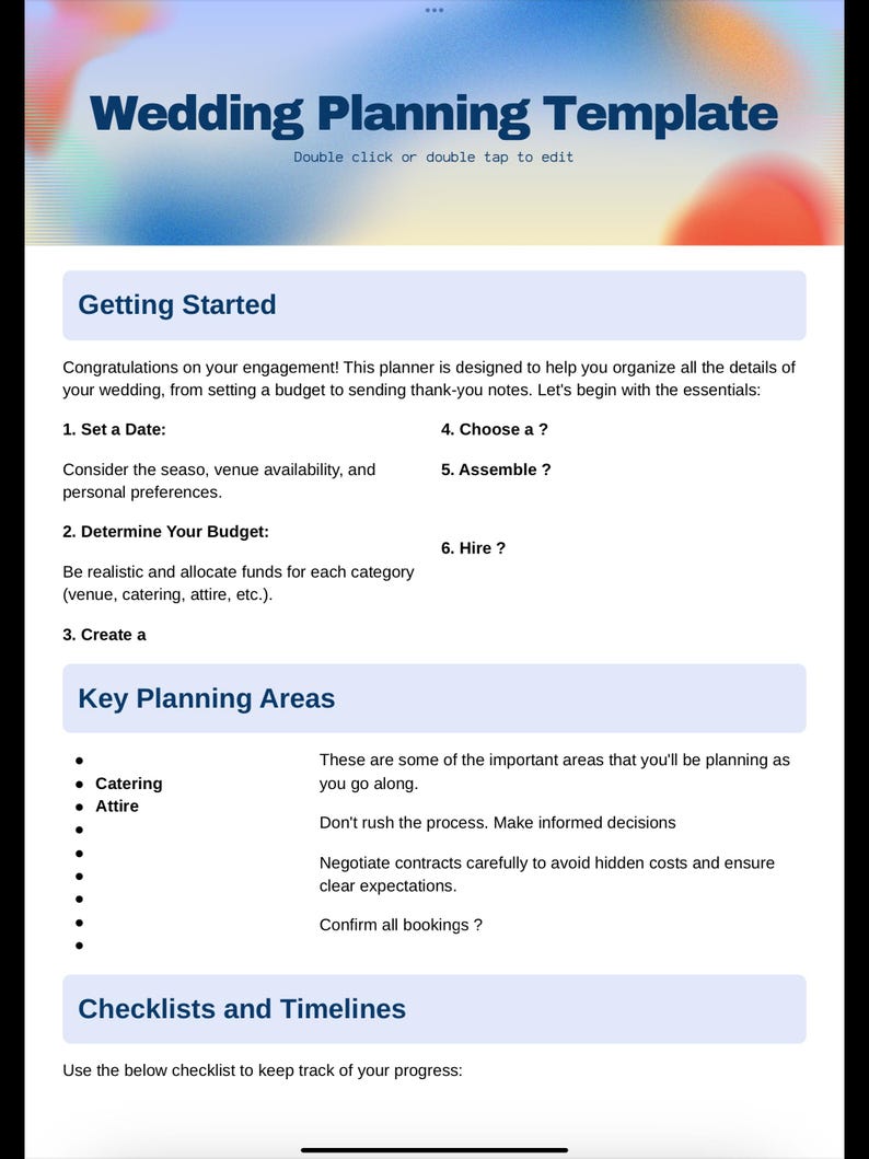 Framework to Planning Your Wedding / Weding 12 Month Planner /to Do ...