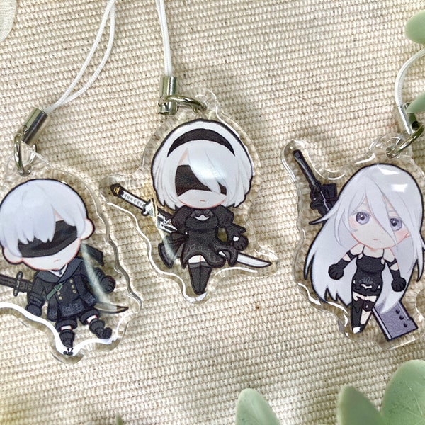 Nier Automata 2B 9S A2 Cute Anime Chibi Phone Charms Keychain