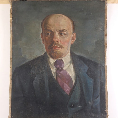 Soviet vintage portrait - Oil on Canvas VLADIMIR LENIN Communist Party shops Leader Leader revolution Made in USSR