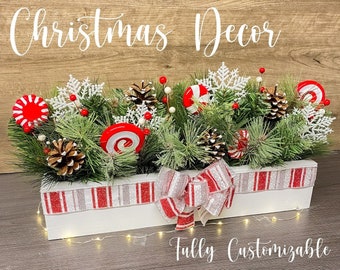 Christmas Arrangement | Winter Centerpiece | Table Decor | Home Decoration | Rustic | Mantle | Tabletop | Kitchen | Holiday | Floral | Gifts