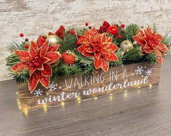 Poinsettia Arrangement | Christmas Centerpiece | Winter Decor | Home Decoration | Rustic | Mantle | Table | Kitchen | Holiday | Floral|Gifts