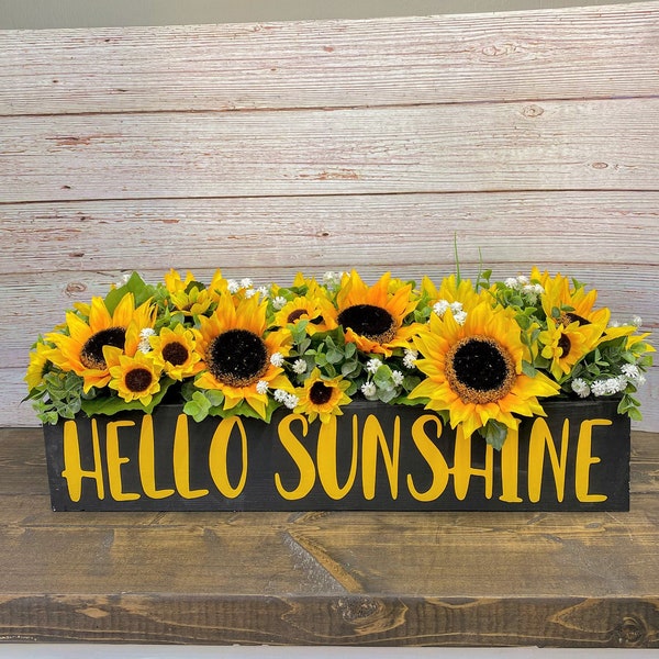 Hello Sunshine with Sunflowers/Summer Decor/Spring Decor/Sunflower Decor/Farmhouse Decor/Rustic Decor/Table Centerpiece/Summer Centerpiece/