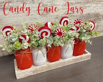 Candy Cane Mason Jar Centerpiece: Winter Holiday Decor