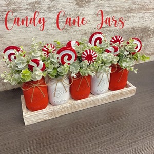 Candy Cane Mason Jar Centerpiece: Winter Holiday Decor