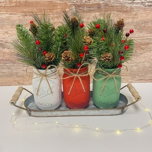 Mason Jar Christmas Decor Winter Arrangement Table Centerpiece Home ...