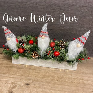 Gnome Winter Decor | Christmas Arrangement | Table Centerpiece | Home Decoration | Tabletop | Kitchen | Holiday | Floral | Gifts | Gnomes