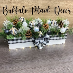 Buffalo Plaid Decor Black and White Christmas Arrangement Winter Centerpiece Table Decoration Kitchen Holiday Floral Gifts image 1