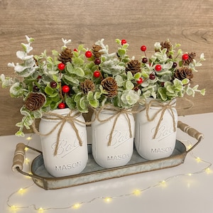 Winter Jar Centerpiece | Winter Arrangement | Christmas Decor | Table Centerpiece | Home | Tabletop | Kitchen | Holiday | Floral | Gifts