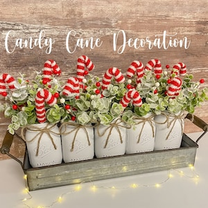 Candy Cane Mason Jar Centerpiece: Winter Holiday Arrangement