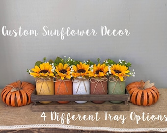 5 Mason Jars with Sunflowers/Farmhouse Decor/Table Centerpiece/Home Decor/Fall Decor/Rustic Table Centerpiece,Flowers in a Vase