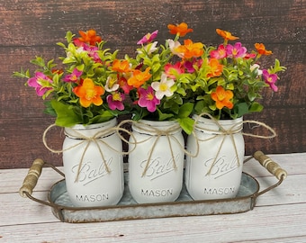 Wildflower Table Centerpiece | Kitchen Decor | Farmhouse | Rustic | Mason Jar Arrangement | Wedding Decor | Living Room | Entryway | Mantle