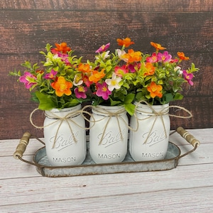 Wildflower Table Centerpiece | Kitchen Decor | Farmhouse | Rustic | Mason Jar Arrangement | Wedding Decor | Living Room | Entryway | Mantle