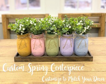 Painted Mason Jar Spring Centerpiece: Eucalyptus & Baby's Breath