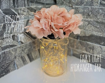 Farmhouse Hydrangea Mason Jar Decor: Fairy Lights Centerpiece